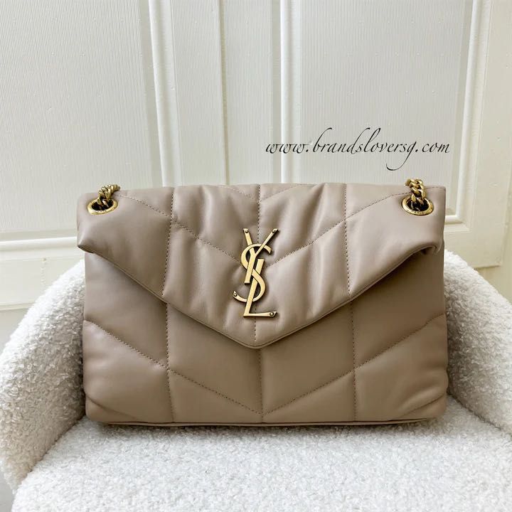 Saint Laurent Loulou Small Leather Shoulder Bag Dark Beige