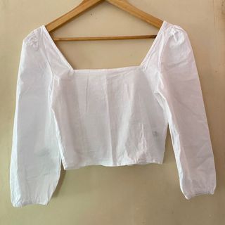 Sinsay White Linen Puff Cropped Top