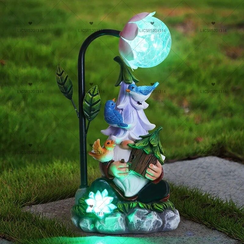 Gnome Statue Résine Gnome Figurine Solaire Led Lumière Jardin