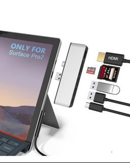 Surface Pro 7 USB C Hub, 6-in-2 Aluminum