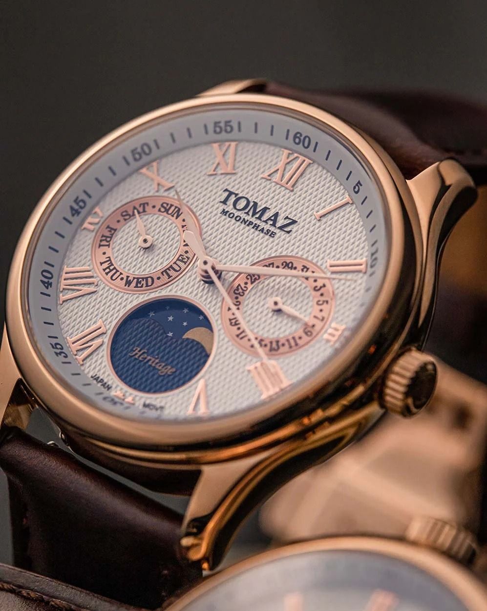 Tomaz Men s Watch TQ003M D4 Rose Gold White Coffee Leather Strap