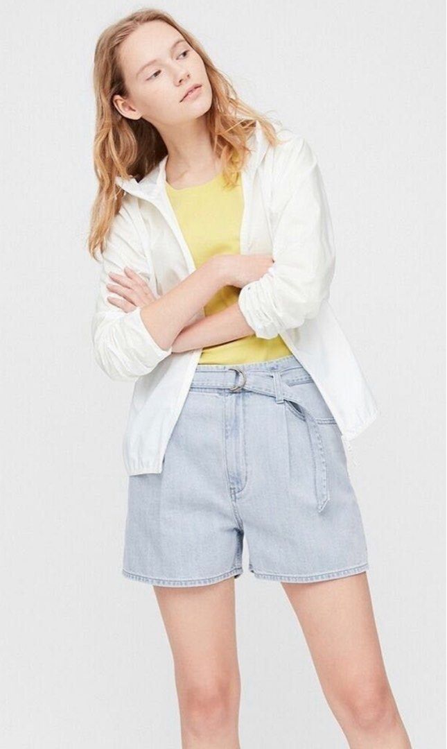 Uniqlo High Rise Belted Denim Shorts Women s Fashion Bottoms