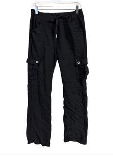 Venti6 Black womens crinkle cargo straight leg pants