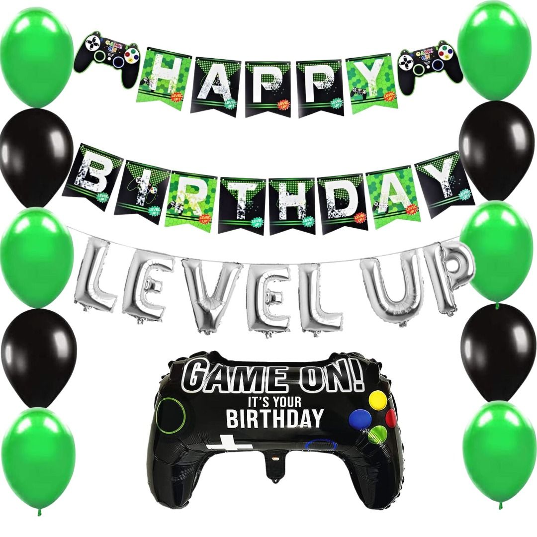 Video Game 11th Birthday Party Decorations for Boys Girls Game Fans Game on  Level up Birthday Party Supplies Game Controller Balloons Gaming Happy  Birthday Banner Cake Topper 