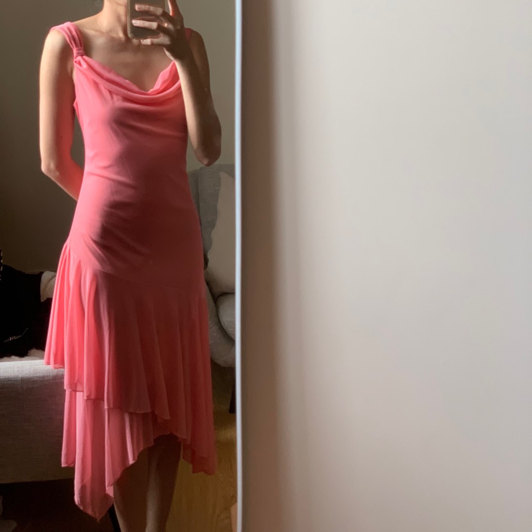 Vintage Cowl Neck Bias Cut Pink Midi Dress, Women's Fashion, Dresses ...