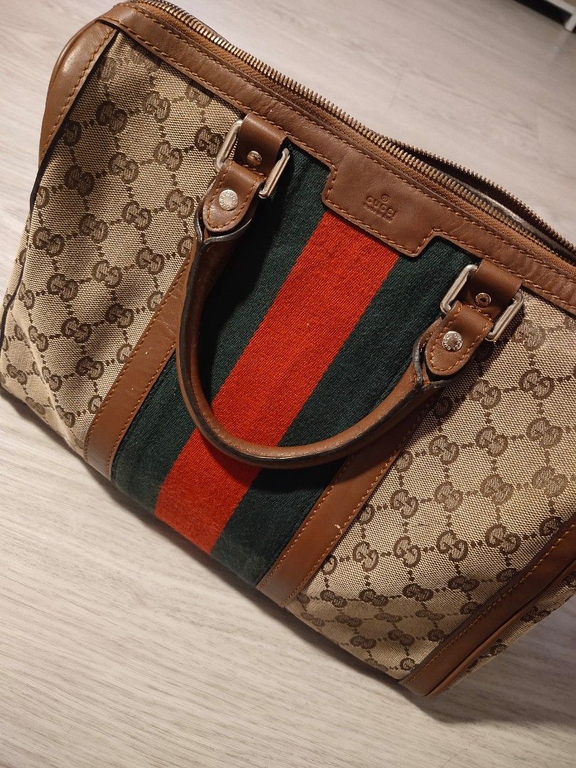 Gucci Brown & Original GG Canvas Vintage Web Bee Boston