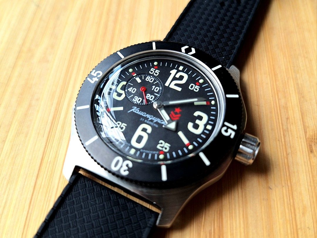 Vostok Komandirskie Automatic Mechanical Mod. Black dial with sub second dial. Black matt bezel 100 metres water resistance. Lightly used. Free