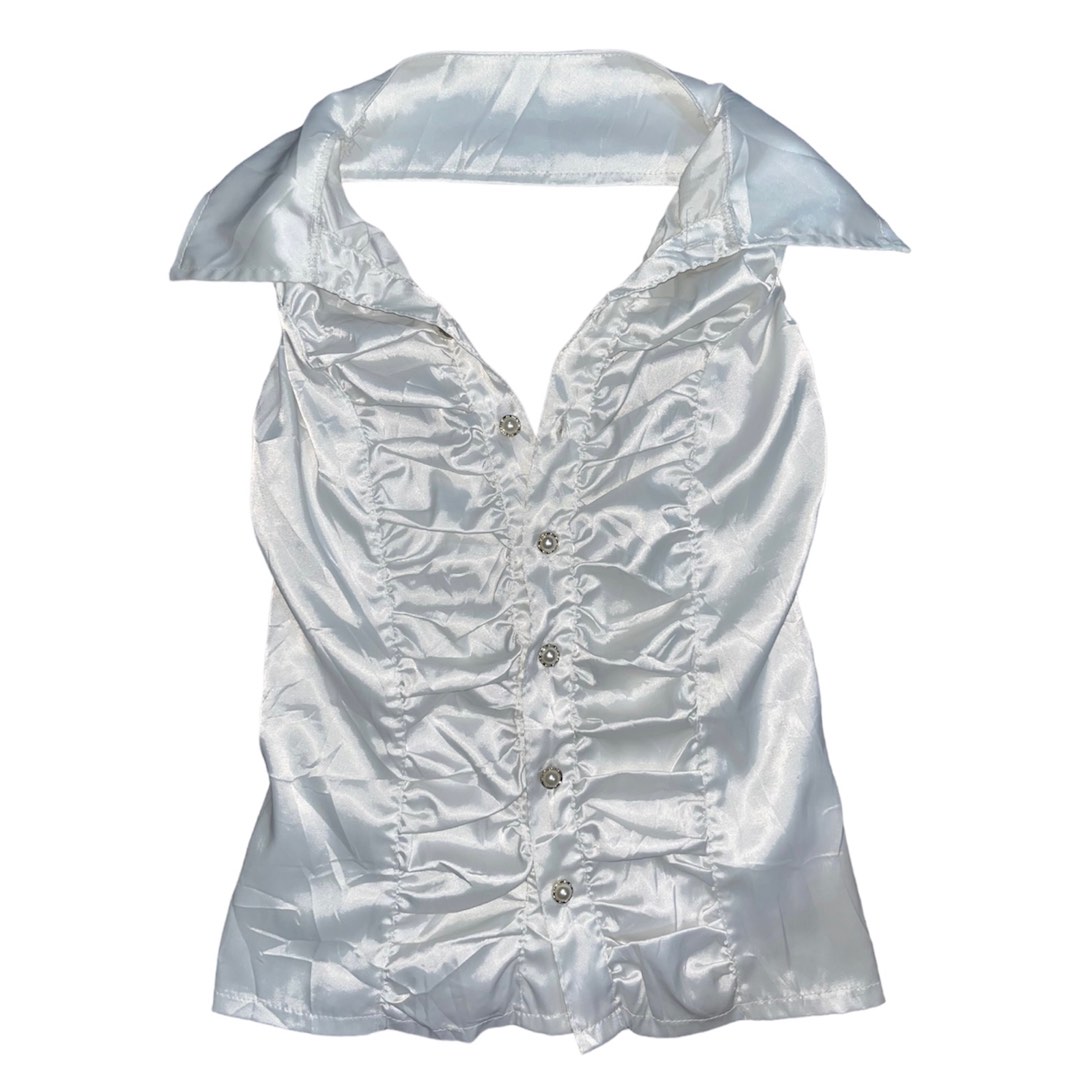 White satin top, Women's Fashion, Tops, Sleeveless on Carousell