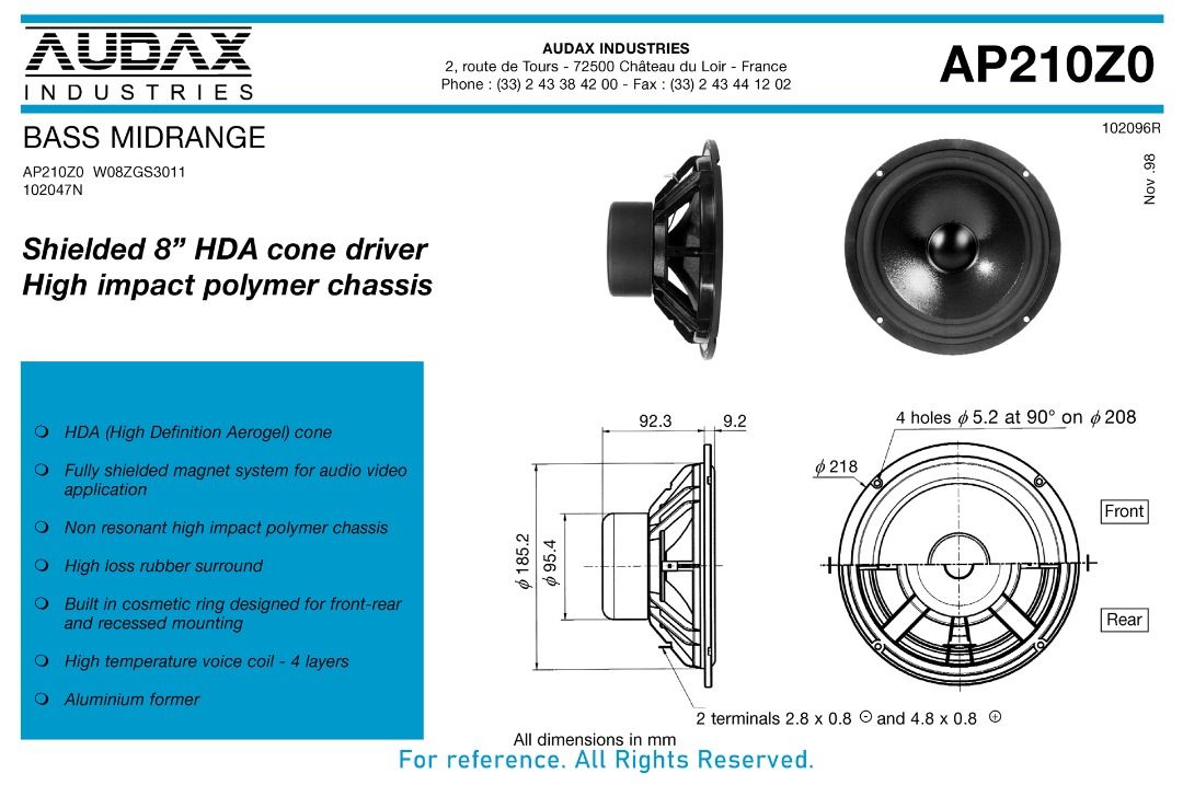 Woofer Audax 8 inch AP210Z0 Made in France 1 unit