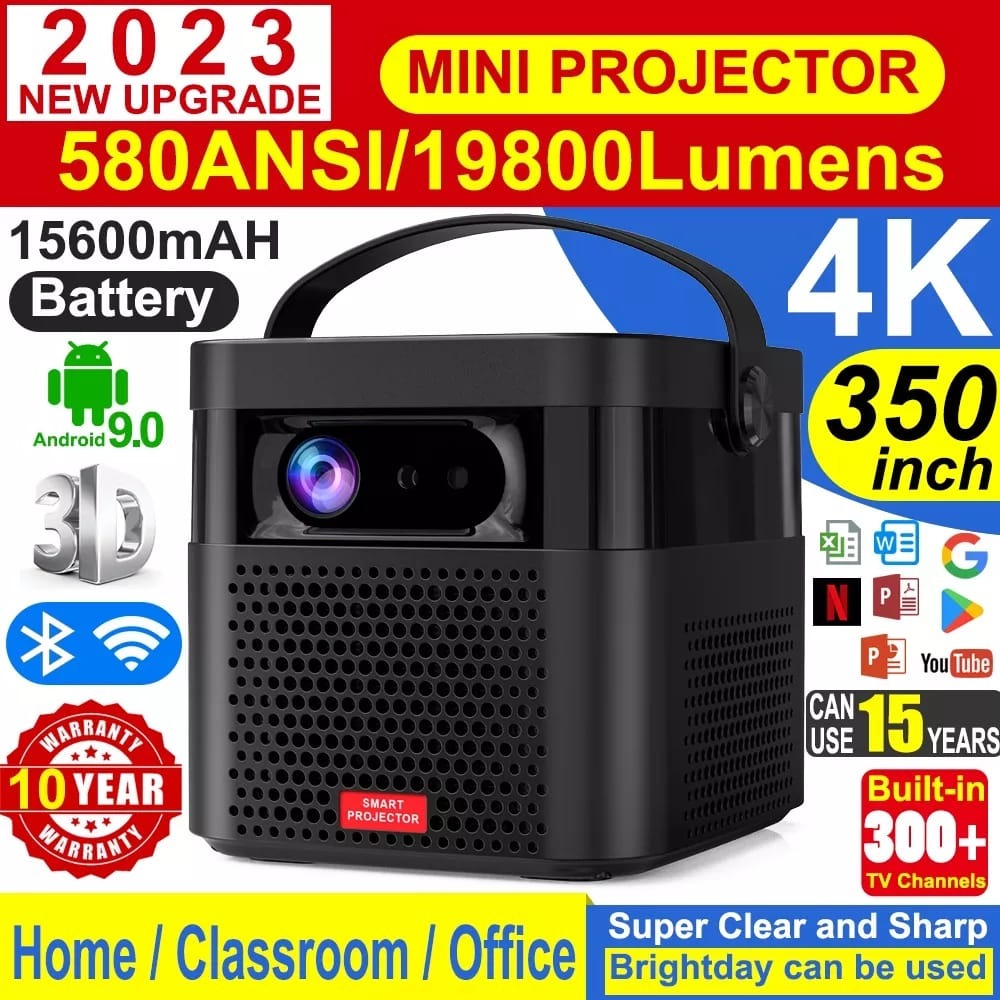 10 Years Warranty Smart Mini 4K Projector DLP 3D Android WiFi LED Full HD,  TV & Home Appliances, TV & Entertainment, Projectors on Carousell