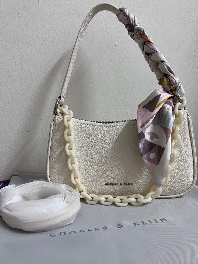 Cream Alcott Scarf Chain-Link Shoulder Bag - CHARLES & KEITH US