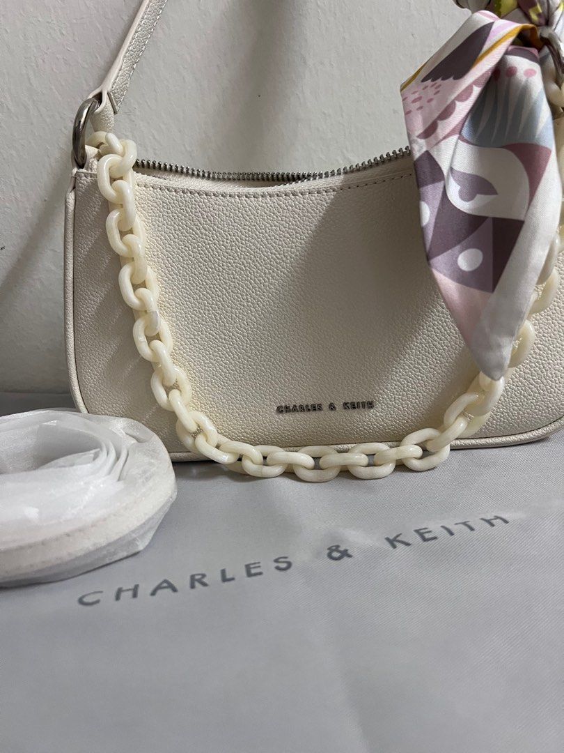 Charles & Keith Alcott Scarf Chain-link Shoulder Bag in Natural