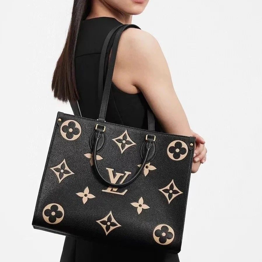 Louis Vuitton OnTheGo Tote MM Black/Beige Leather