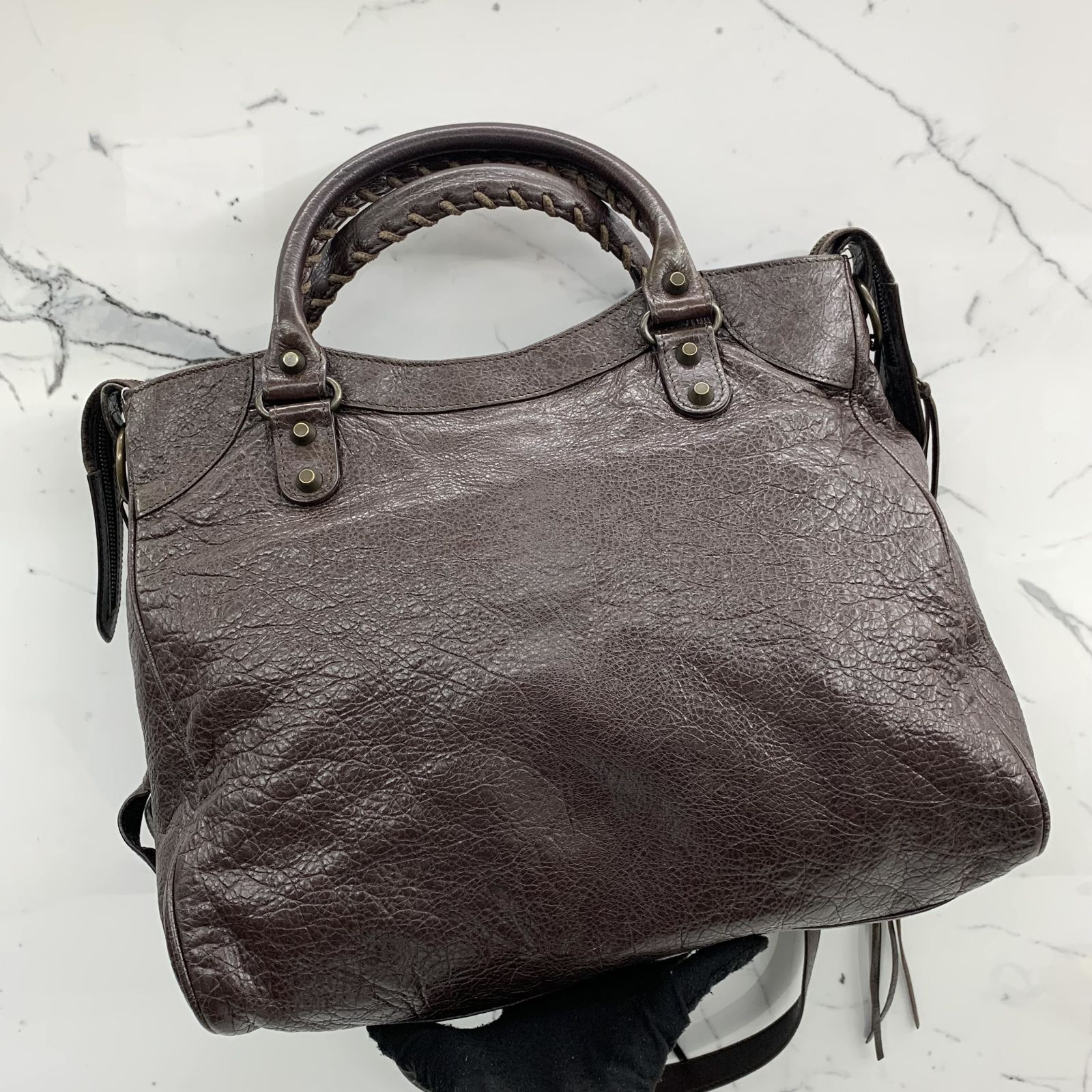 BALENCIAGA 235216 BROWN LEATHER WITH MIRROR 2WAY SHOULDER BAG 237024048 WE