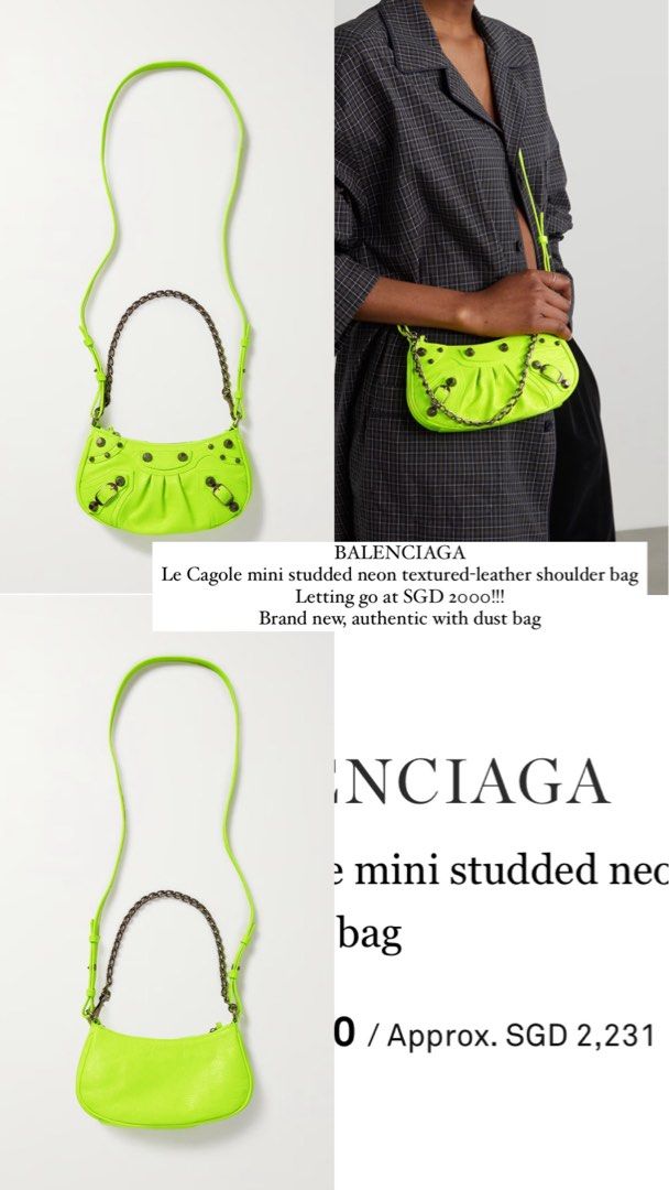 Le Cagole mini studded neon textured-leather shoulder bag