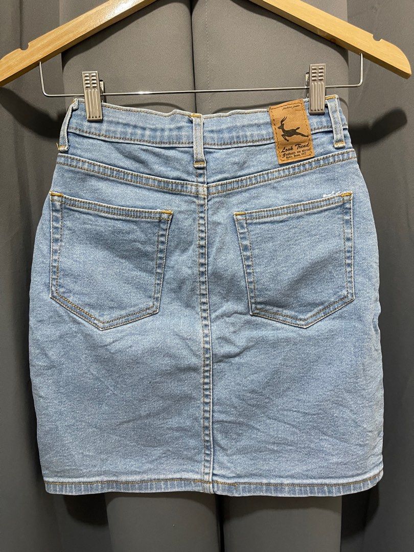 Bangkok stretch denim skirt (Category: Skirts) located in Malolos. Submitted by katrishascloset (Listing ID 1248632878, Image 2). Description: Used once. Super nice neto dahil stretch denim sya. Waist: 22” can stretch up to 28” Length: 16” RFS: decluttering.
