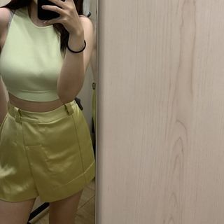 Bershka螢光綠褲裙 鬆緊帶褲裙 短褲 短裙 