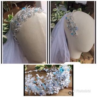 Blue Wedding hair accessory floral crystal beads- hair piece- headband