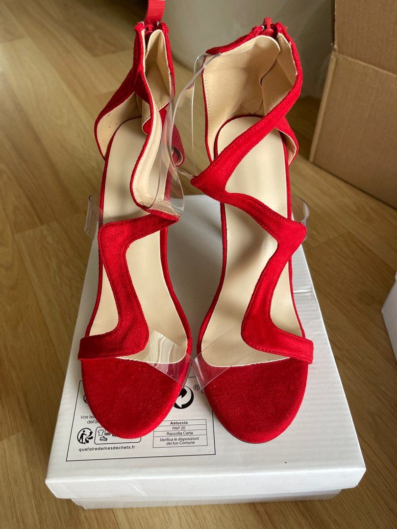BRAND NEW RED SUEDE SCULPTURAL STILETTOS HEEL SANDALS