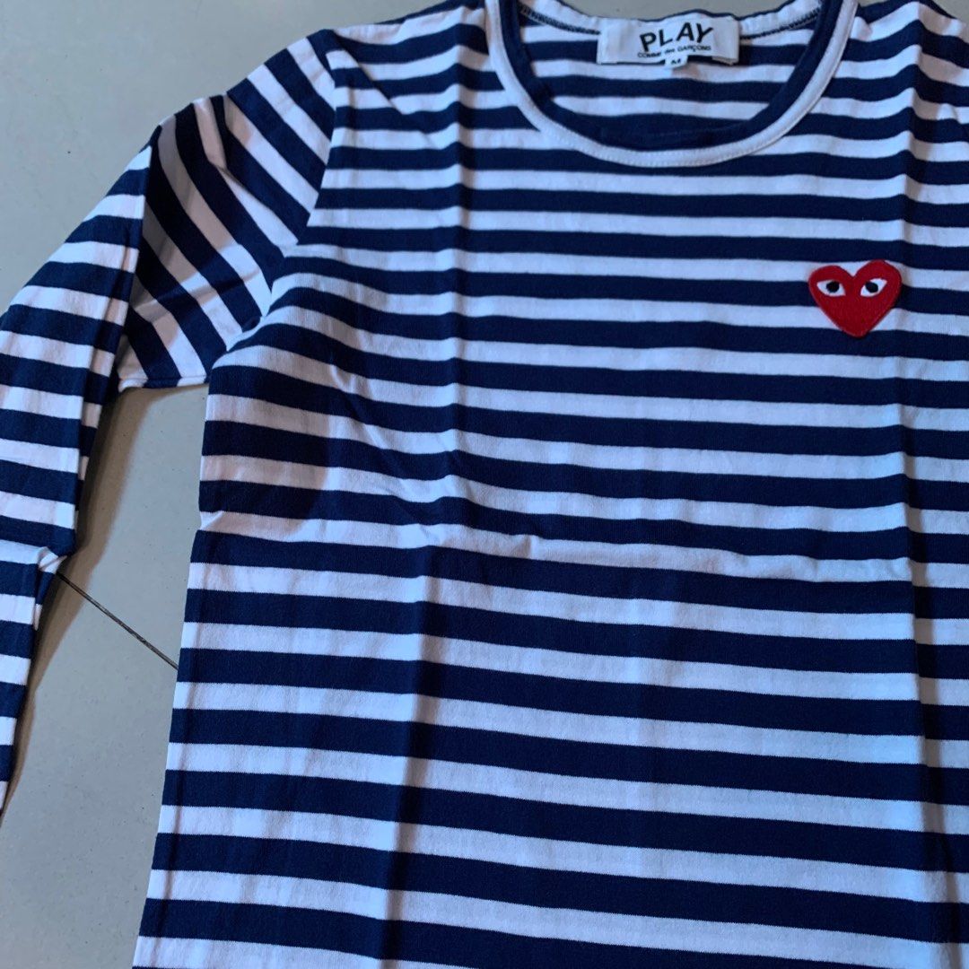 CDG PLAY AUTHENTIC [PL LIKE NEW, NO DEFECT] COMME DES GARCONS PLAY Striped  Logo Patch Top(PRELOVED) COMME DES GARCONS PLAY Striped Logo Patch Top
