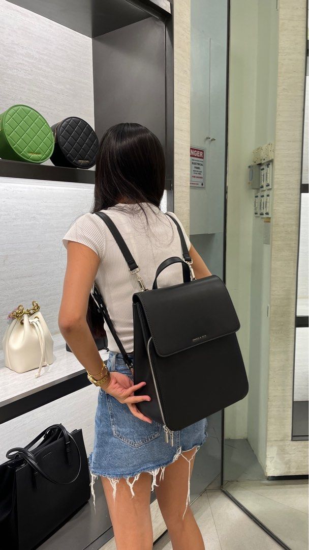Charles and Keith Front Flap Structured Backpack Bag - Black