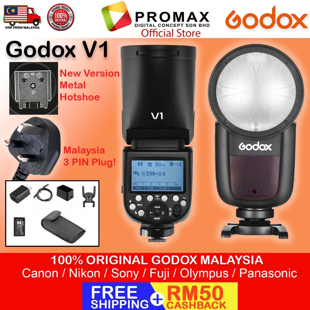 Godox V1 Flash Speedlight V1F Round Head Camera Speedlite for Fuji 