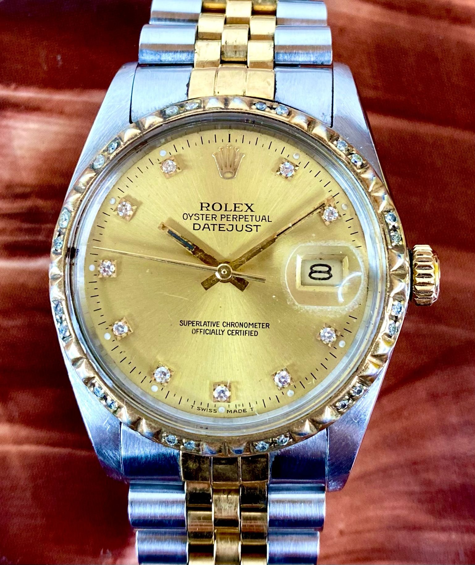 Clearance Sales Rolex 16013 Half Gold Diamond Bazel Dial Men