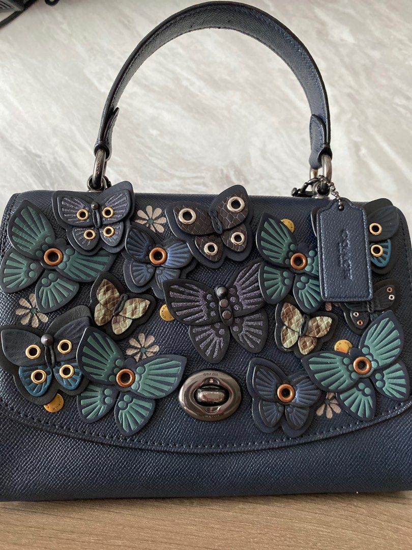 Coach Leather Butterfly Applique Tilly Satchel in Midnight