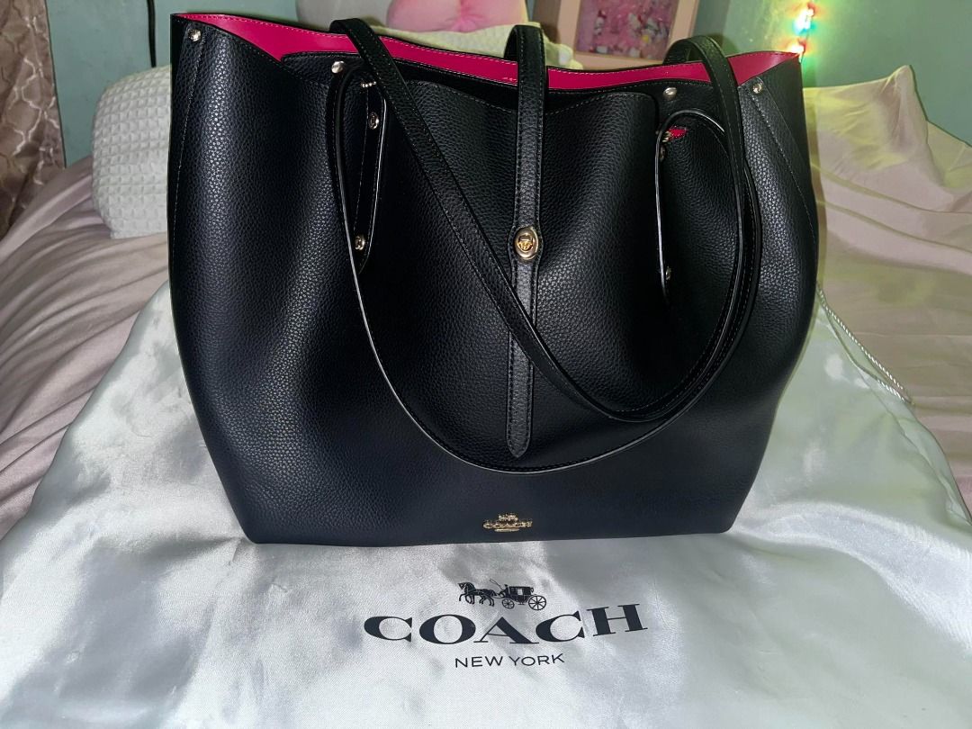 Coach MARKET TOTE Large Black Pebbled Leather Tote True Red