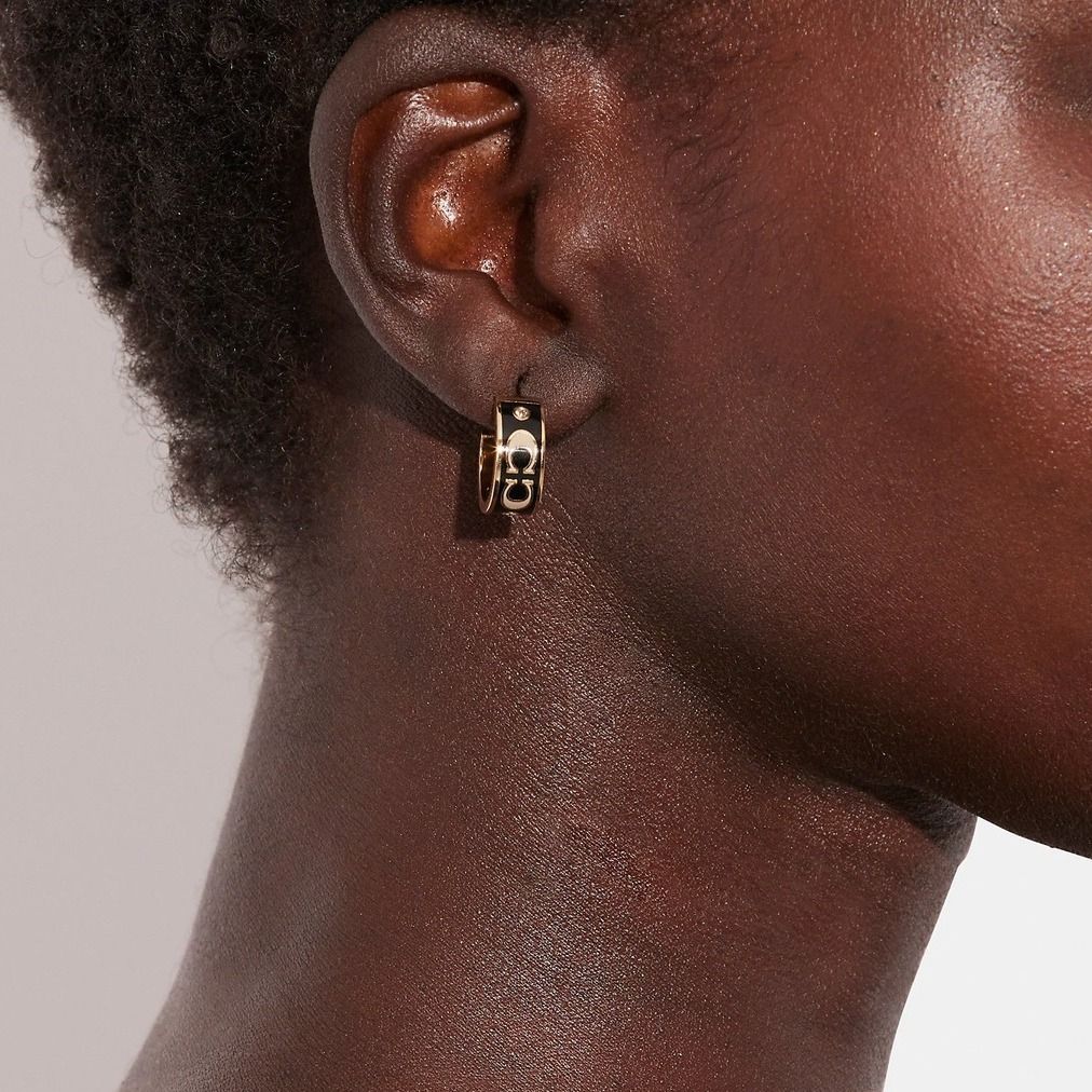 COACH Signature Enamel Huggie Earrings Women s Fashion Jewelry