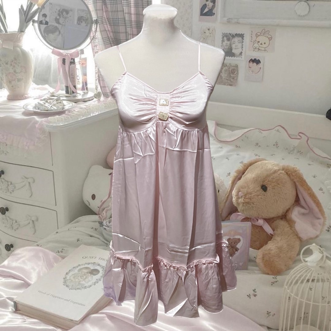 Coquette silk pastel pink baby doll slip lingerie dress night sleep