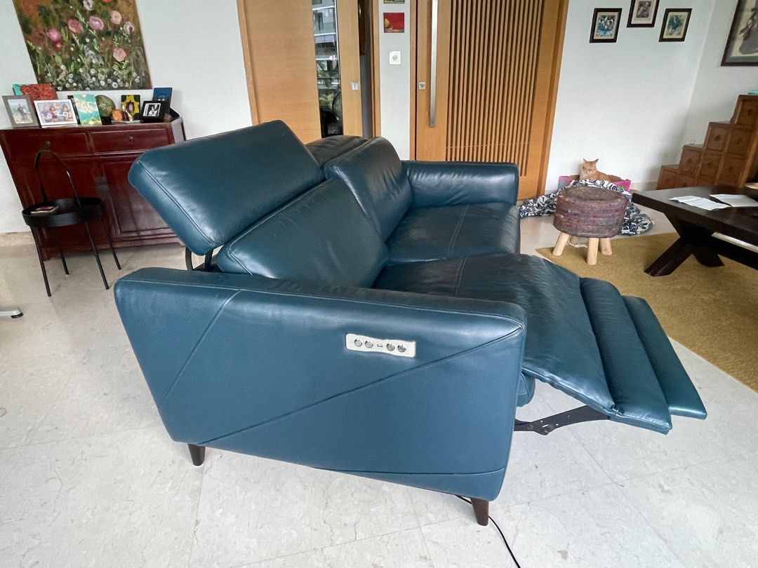 Courts Blue Leather Sofa Dual Recliner