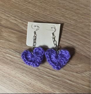 Crochet Heart Earrings - Purple