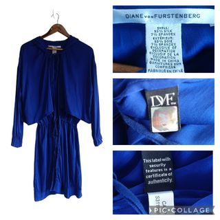 Diane von Furstenberg  Silk Blend  Hooded  Robe Dress  Royal Blue Size 2