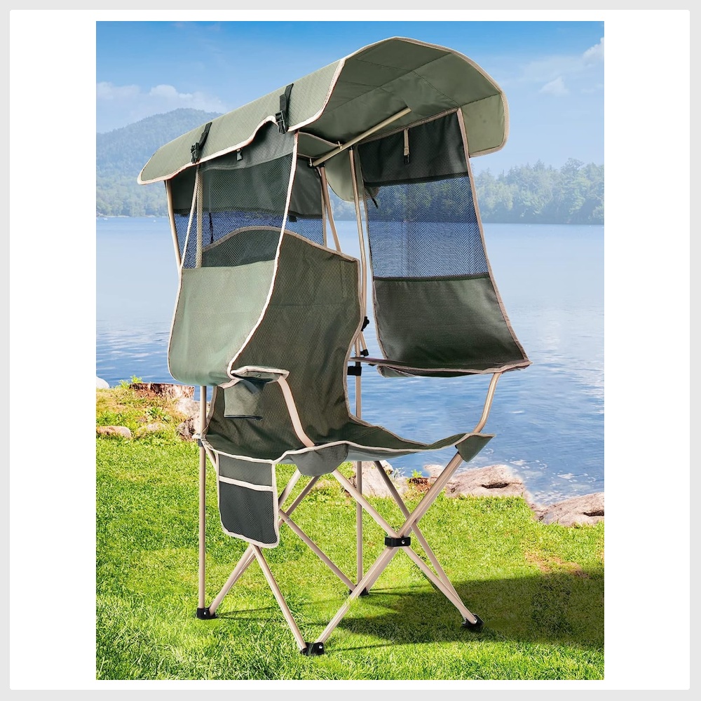 Docusvect Folding Camping Chair with Canopy, Canopy Chair for Outdoors