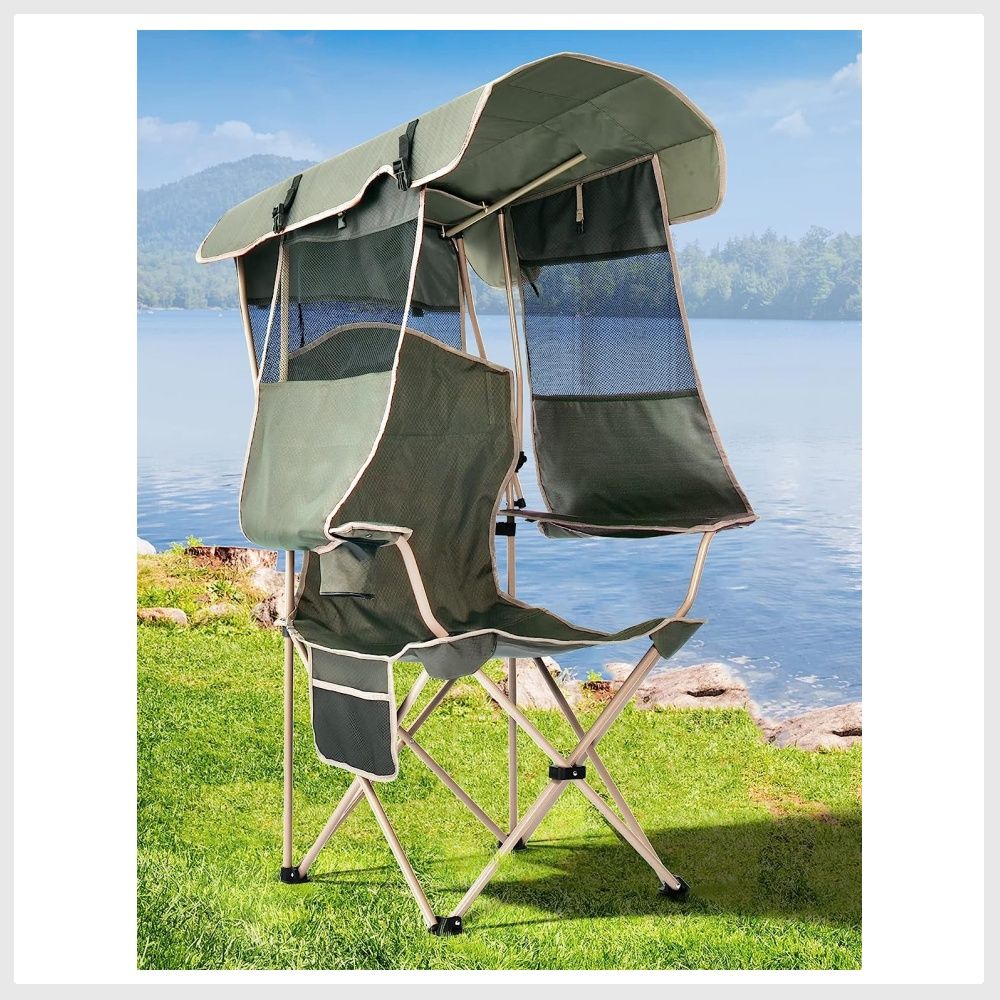 Docusvect Folding Camping Chair with Canopy, Canopy Chair for