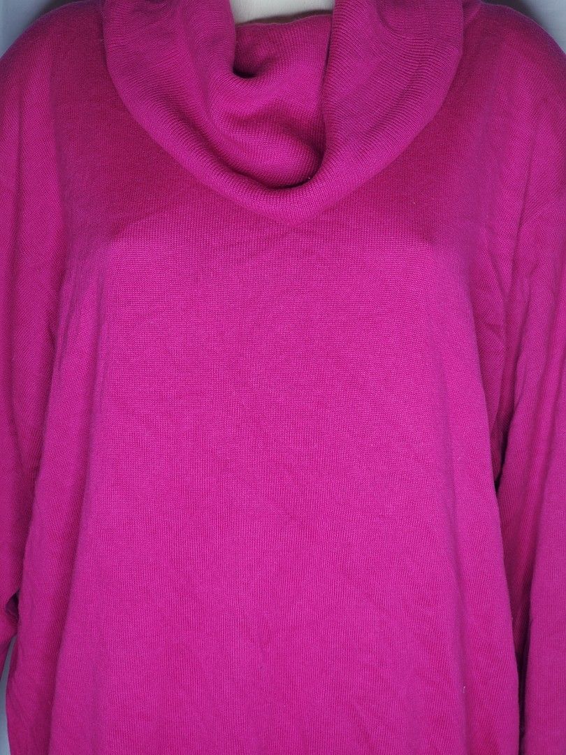 DRESSBARN Plain Magenta Loose Turtleneck Long Sleeve Sweater for