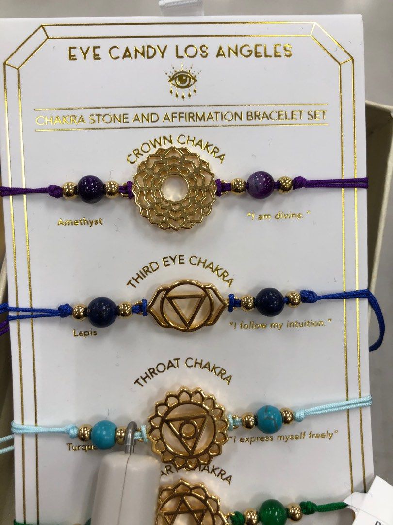 eye candy los angeles Chakra Stone Affirmation Bracelet set Gold Plated  Charms