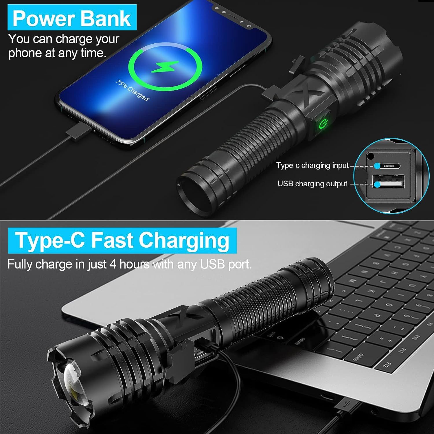 High Power Rechargeable Led Flashlight Ultra Powerful Tactical Torch Built-in Battery Zoom Lantern For Outdoor Emergency Camping - 39