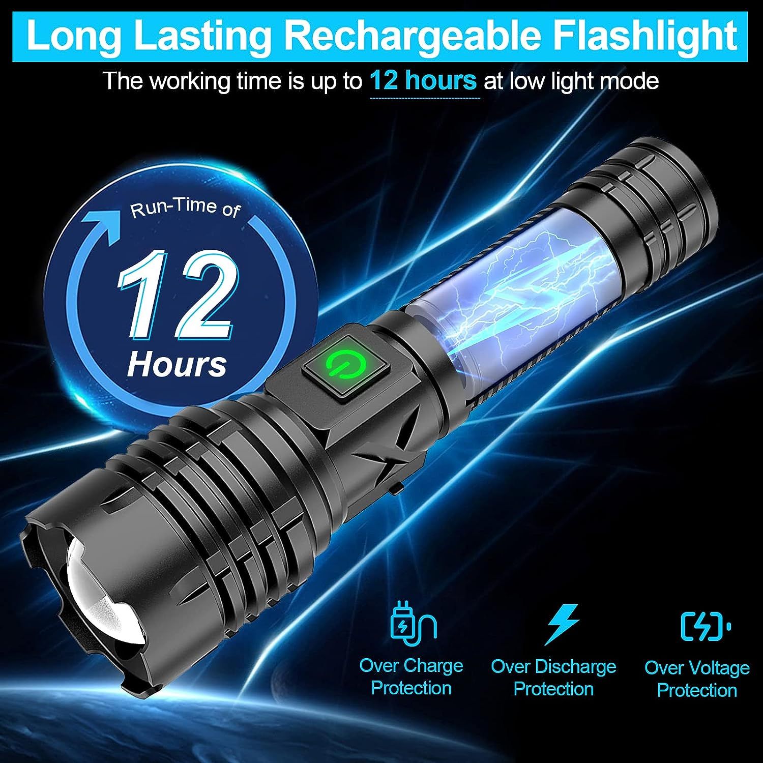 Flashlights High Lumens Rechargeable (Battery Included), 100000 Lumens  XHP70.2 Super Bright LED Flashlight with Holster, Type-C, Modes,  Zoomable, IPX6 Waterproof Flashlights for Emergency Camping (1 Pack High  Lumens Flashlights), Sports Equipment,