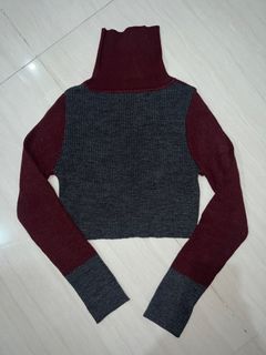<FREEONG> crop red grey turtleneck premium kerah tinggi merah abu maroon cropped top