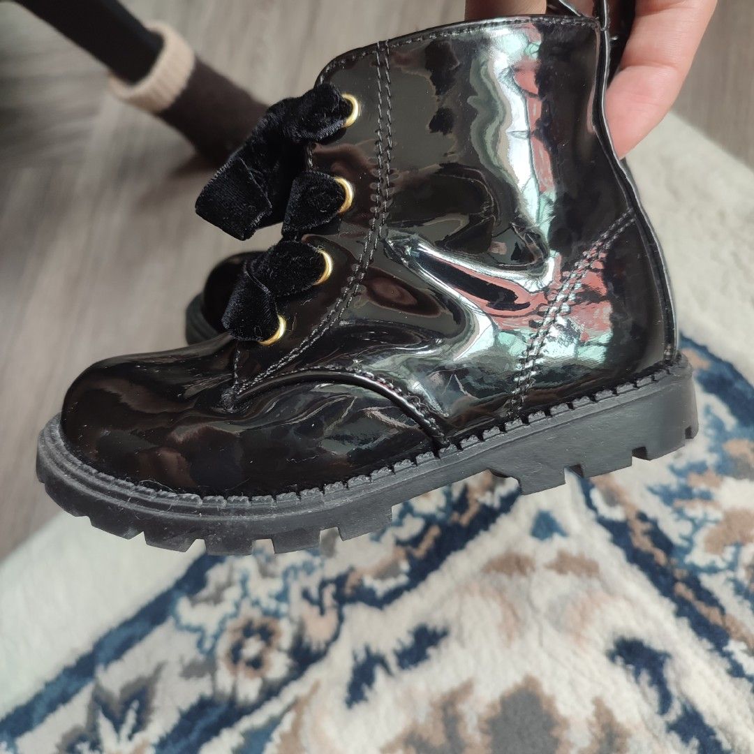 black patent kids boots