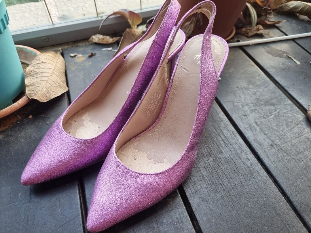 H M Pink glitter slingback heels Women s Fashion Footwear Heels
