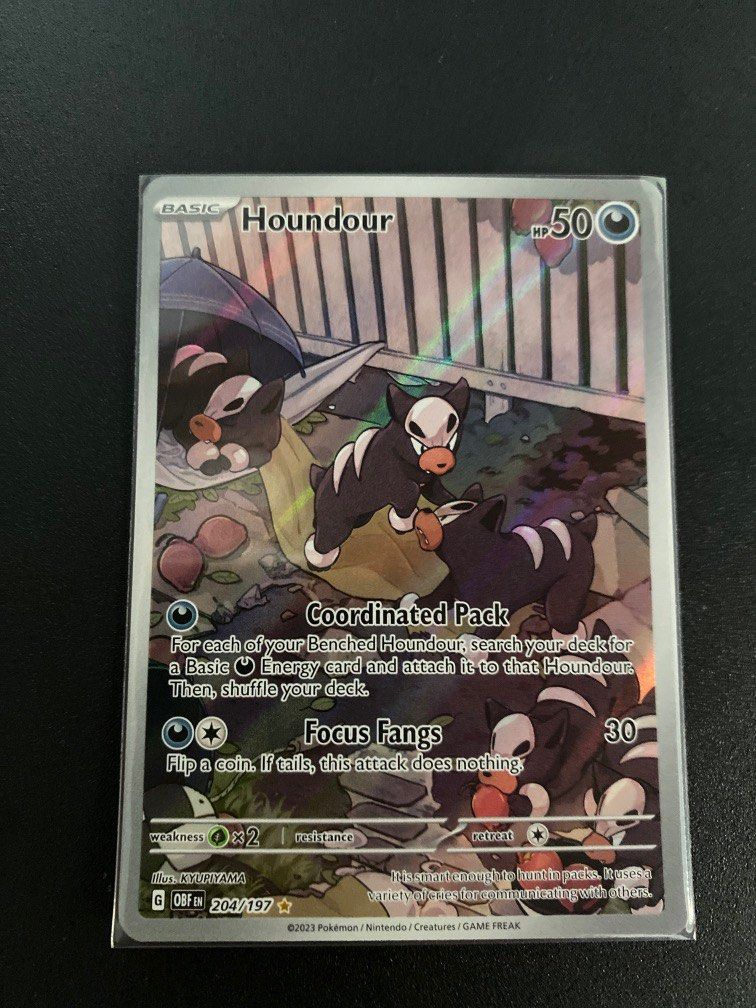 204 197 pokemon card - Scarlet & Violet - Obsidian Flames - Houndour the trusted official grading guarantees its condition Houndour 204/197, Toys & Collectibles,