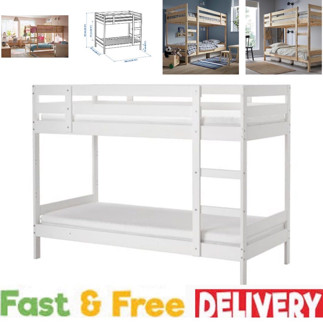 Ikea Bunk Bed Frame wooden bed frame MYDAL Bunk bed frame White, Babies & Kids, Baby Nursery