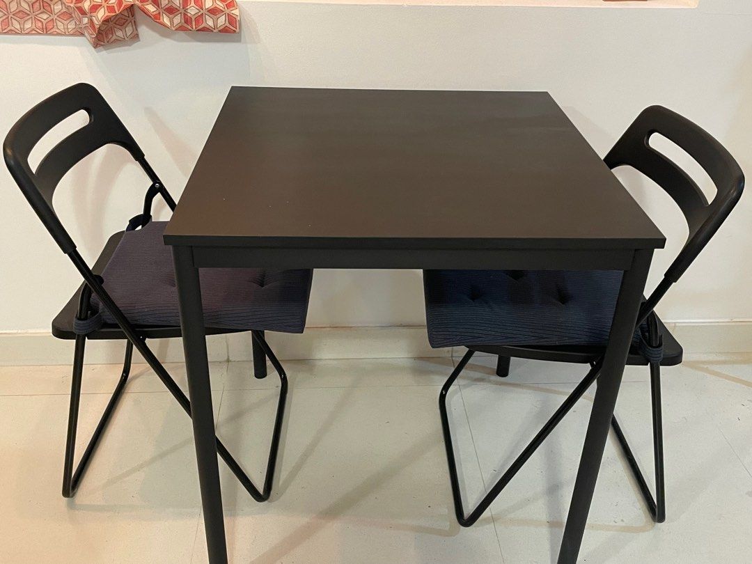 IKEA square Dining Table and twoChairs and cushions, Furniture & Home