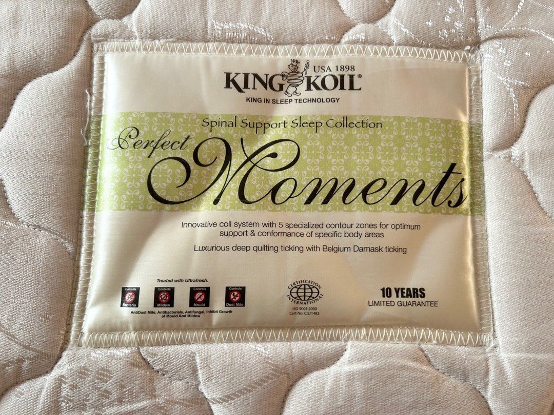 King kohl spinal support queen size mattress perfect moment, Furniture & Home Living, Furniture
