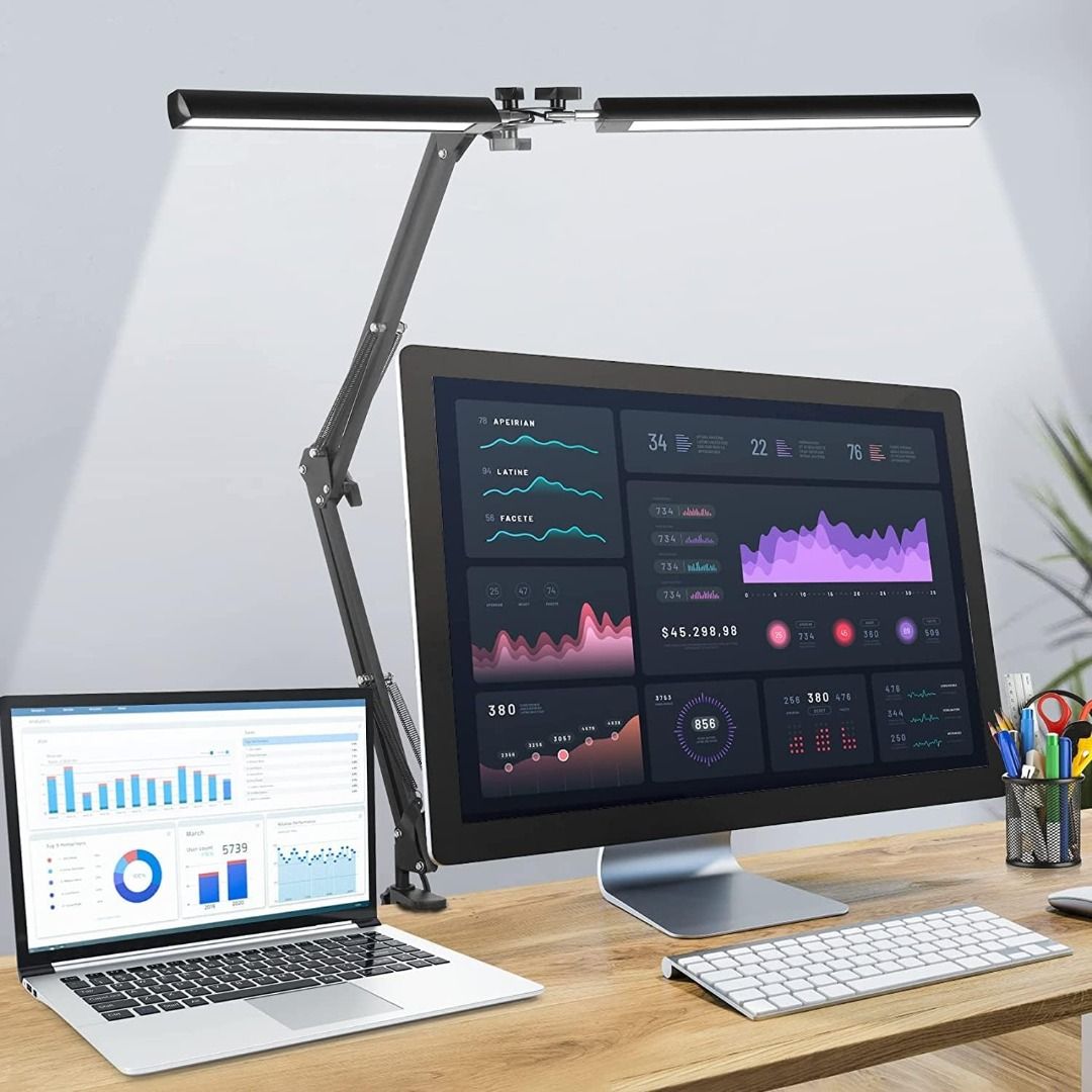 LED Desk Lamp Double Head 24W Brightest Architect Table Lamp for