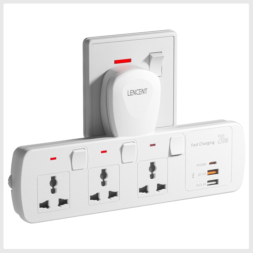 LENCENT Multi Plug Extension Socket, 3 Way Electrical Outlet Extender