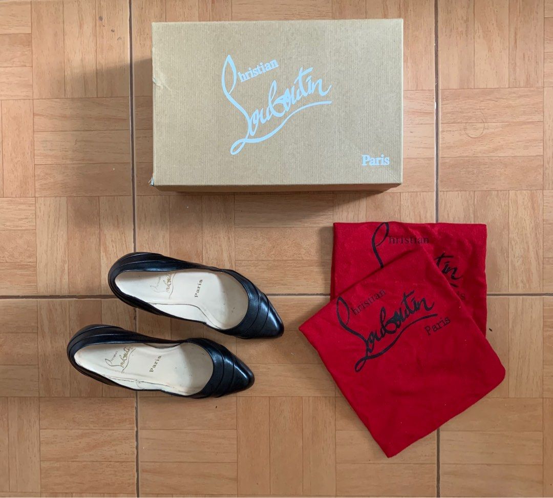 Louboutin Black Leather Shoes (Category: Heels) located in Quezon. Submitted by myardina (Listing ID 1248487419, Image 1). Description: • +sf • original complete with box and dust bag •size 37 (25cm) • message me for more pictures •will clean before shipping.